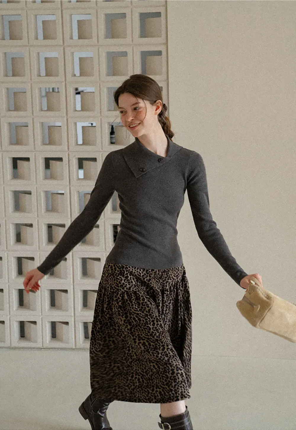Asymmetrical Collar Wool Knit Sweater