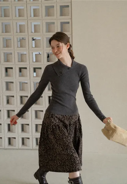 Asymmetrical Collar Wool Knit Sweater