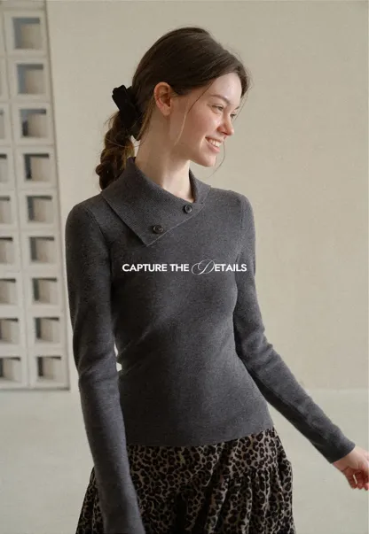 Asymmetrical Collar Wool Knit Sweater