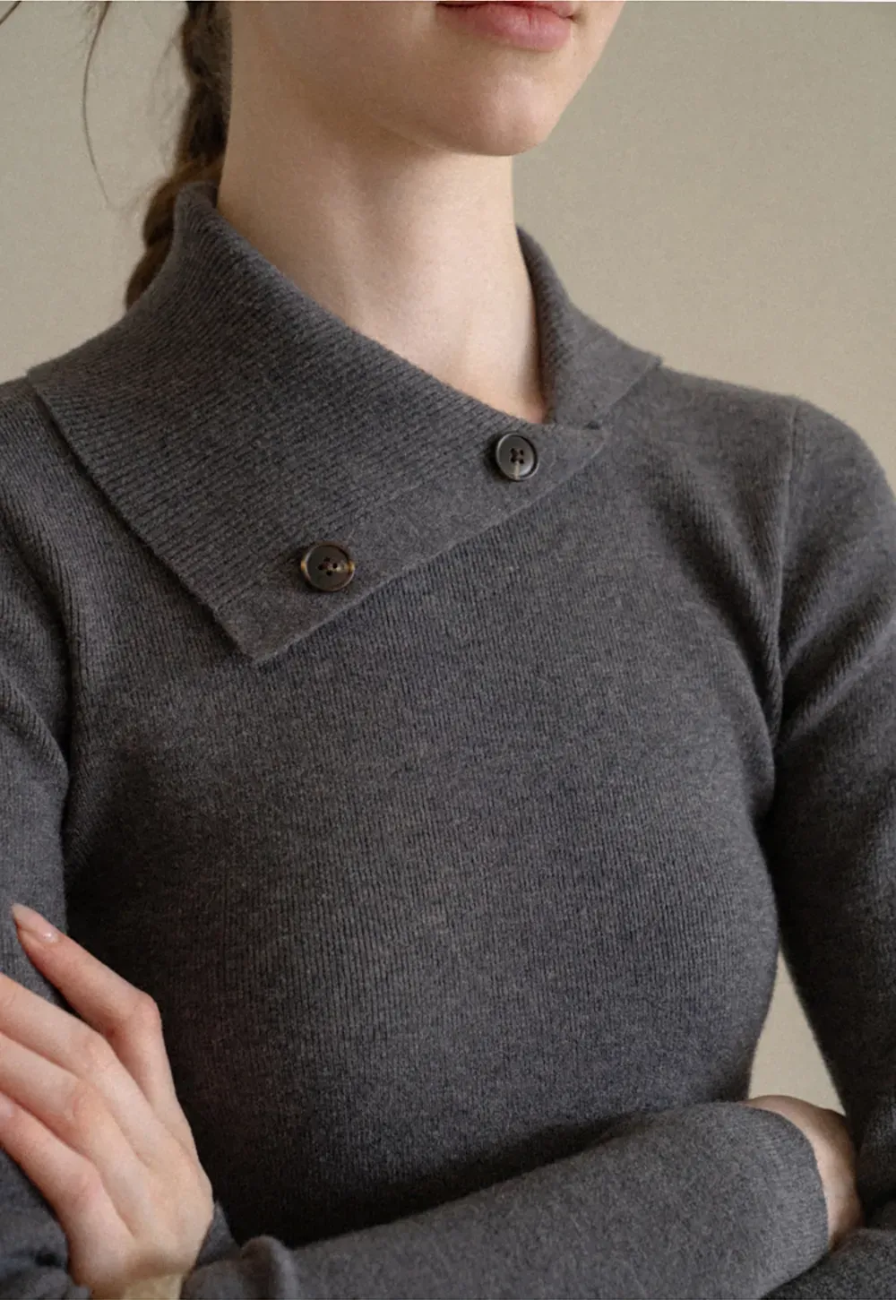 Asymmetrical Collar Wool Knit Sweater