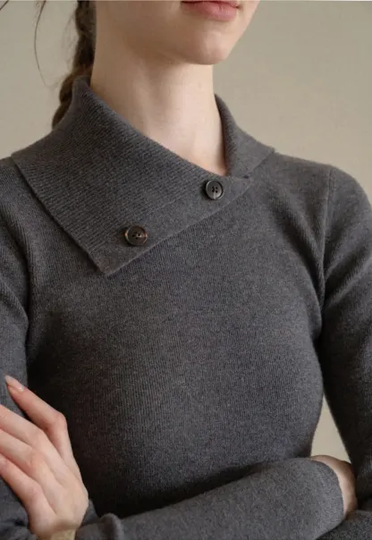 Asymmetrical Collar Wool Knit Sweater