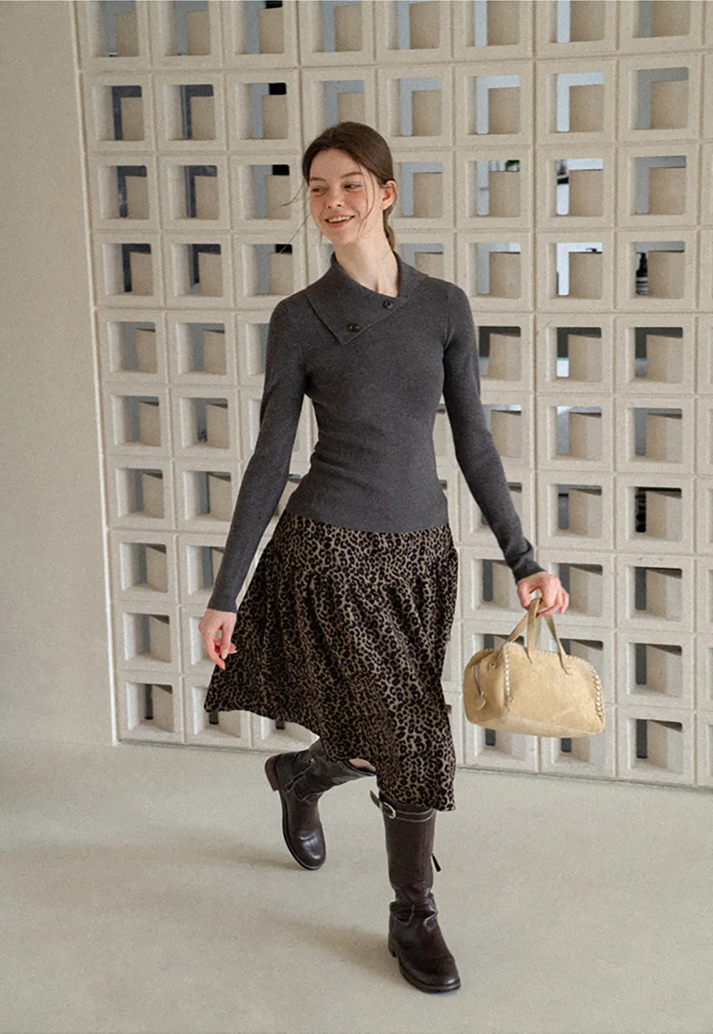 Asymmetrical Collar Wool Knit Sweater
