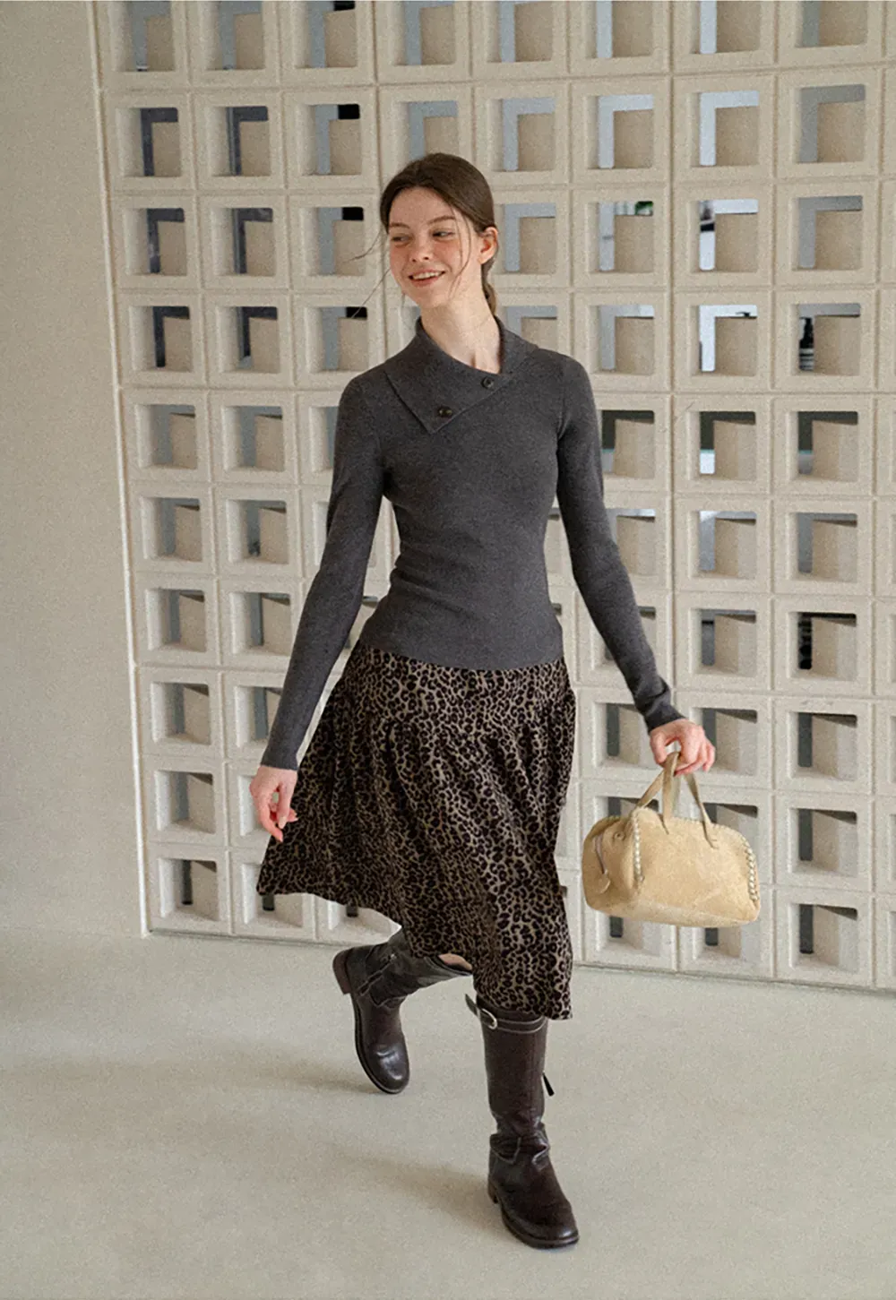 Asymmetrical Collar Wool Knit Sweater