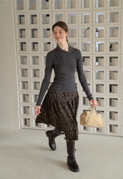 Asymmetrical Collar Wool Knit Sweater