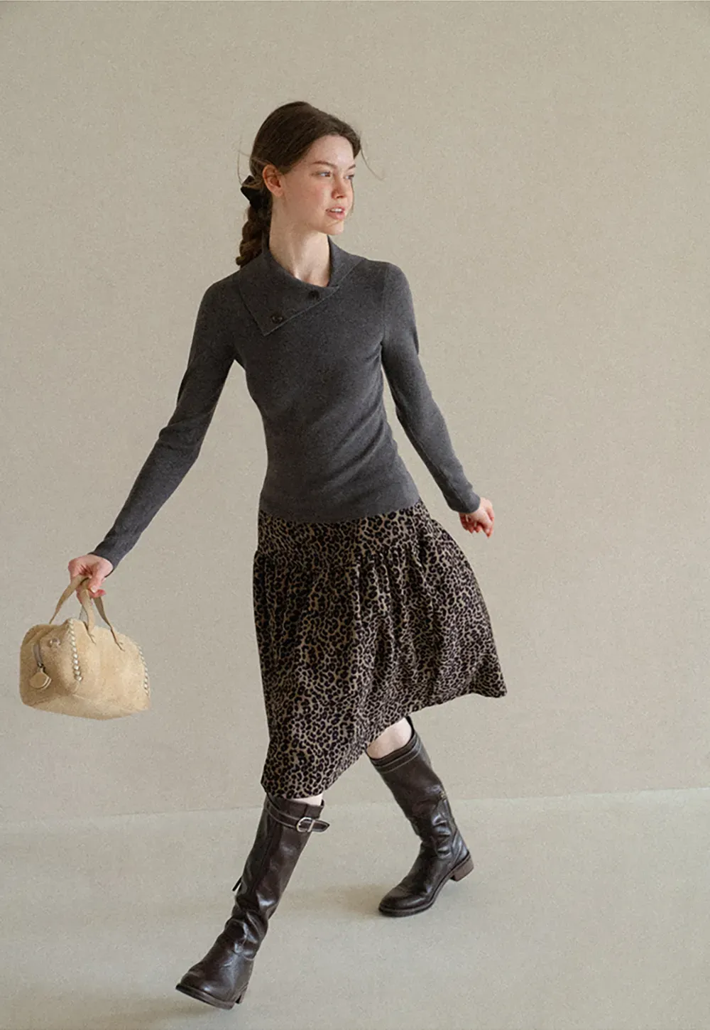 Asymmetrical Collar Wool Knit Sweater