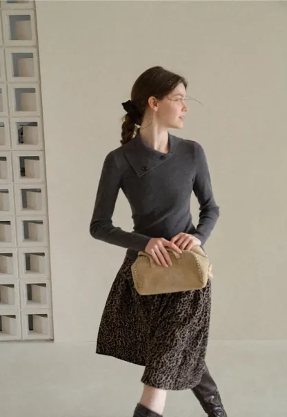 Asymmetrical Collar Wool Knit Sweater