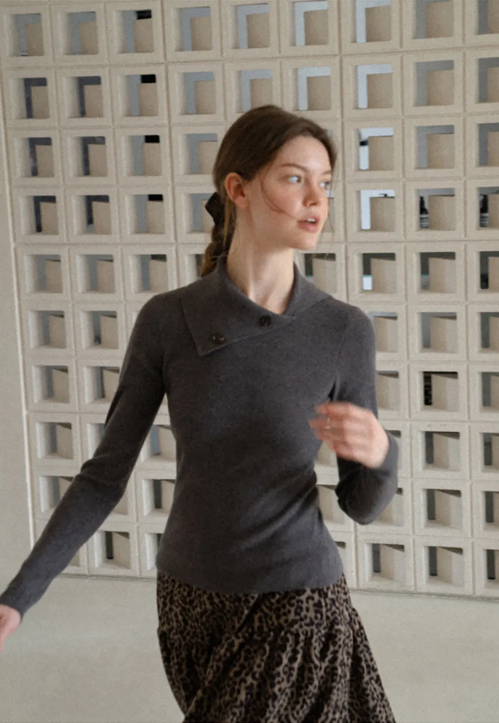 Asymmetrical Collar Wool Knit Sweater