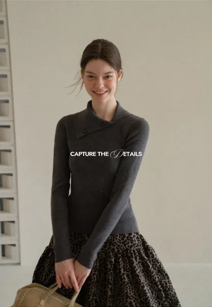 Asymmetrical Collar Wool Knit Sweater