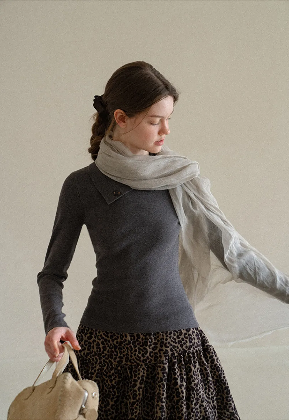 Asymmetrical Collar Wool Knit Sweater