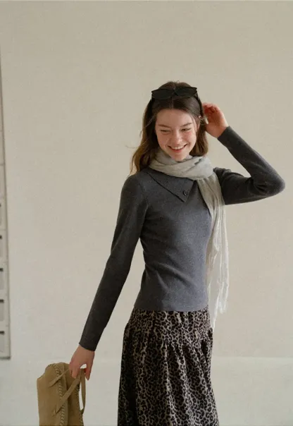 Asymmetrical Collar Wool Knit Sweater