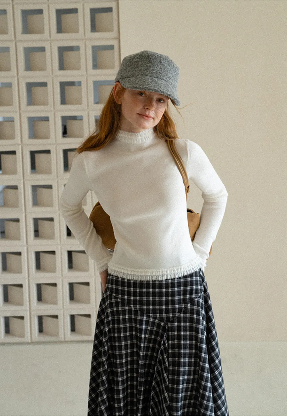 High Neck Ribbed Knit Woolen Sweater