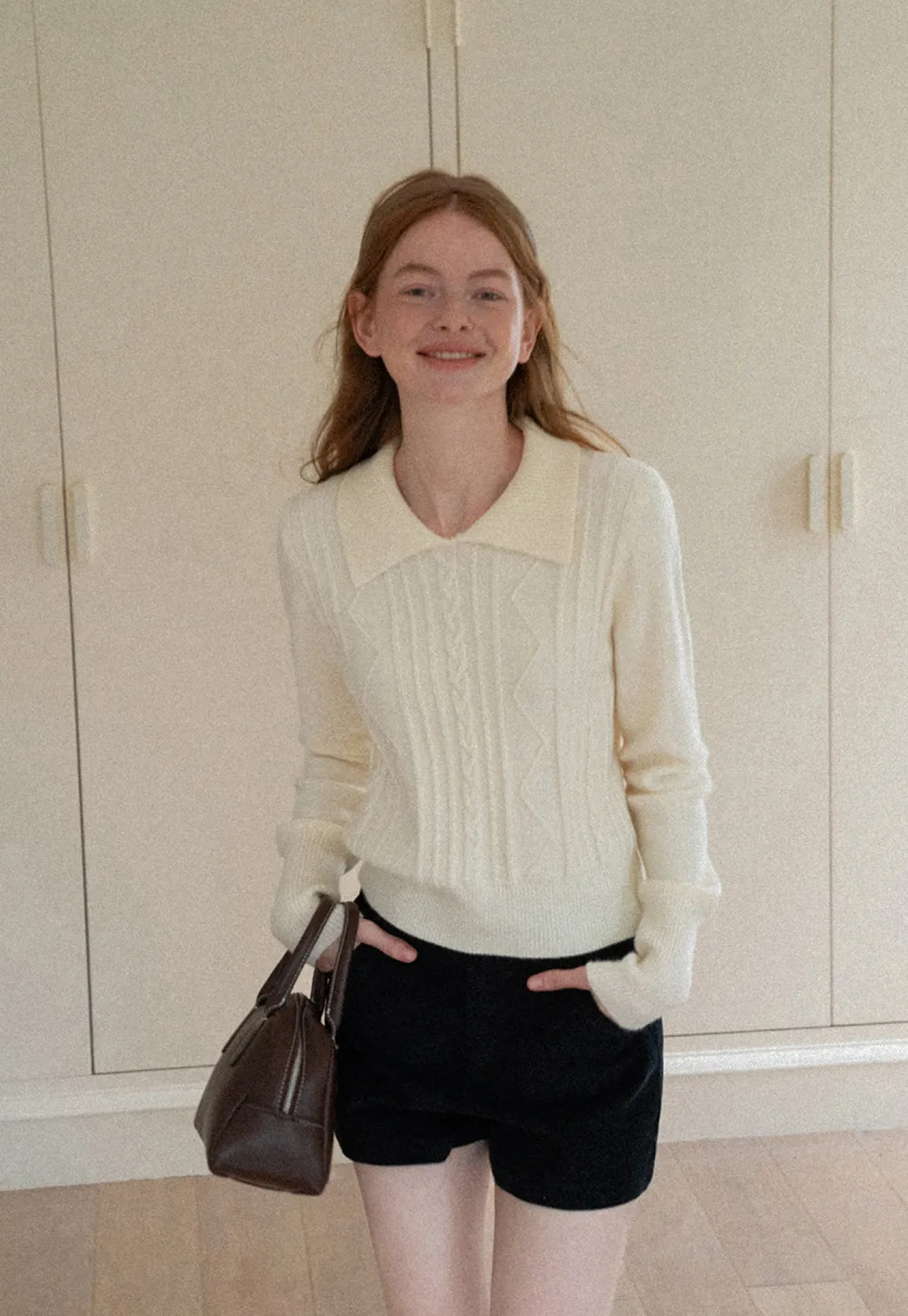 Cable Knit Collared Long Sleeve Woolen Knit Sweater