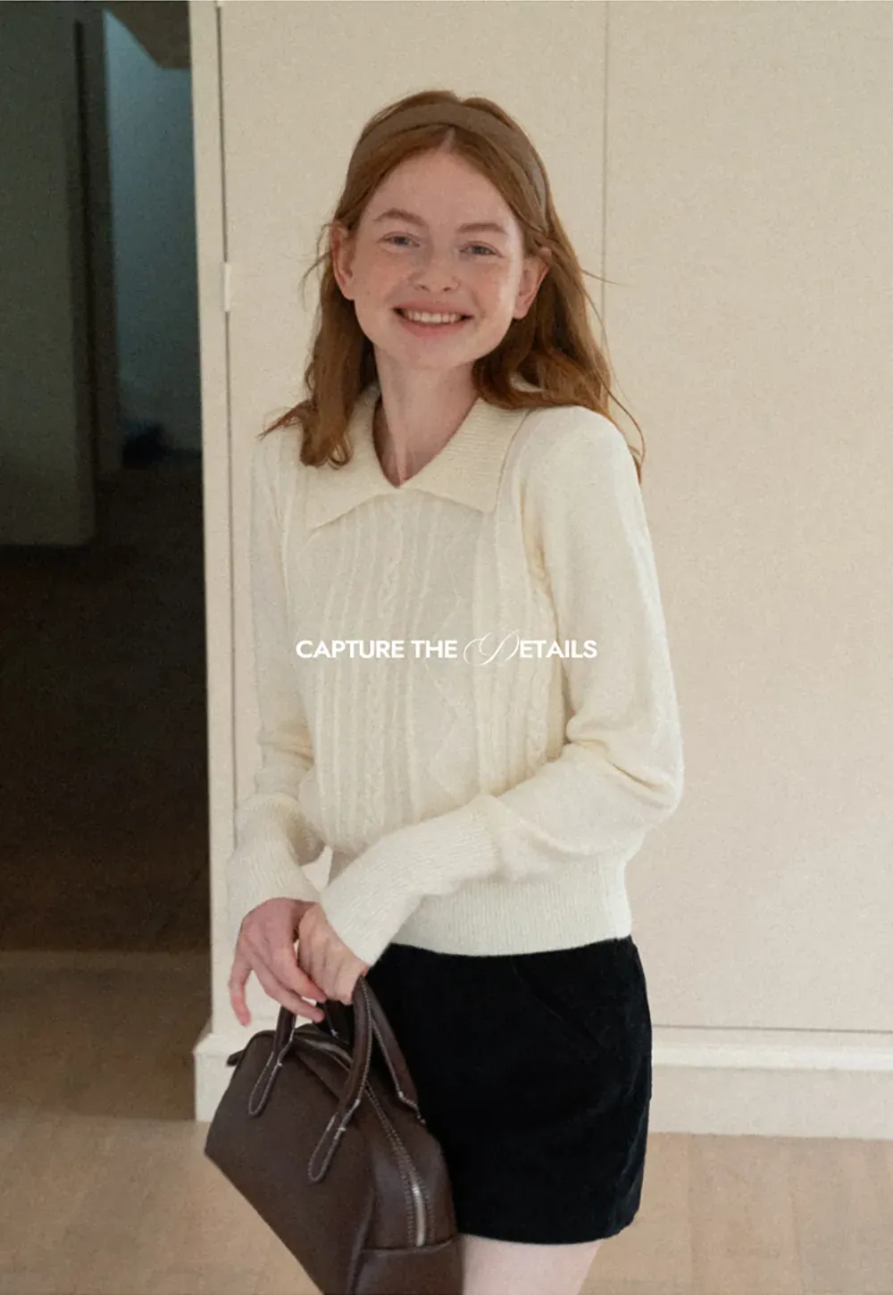 Cable Knit Collared Long Sleeve Woolen Knit Sweater