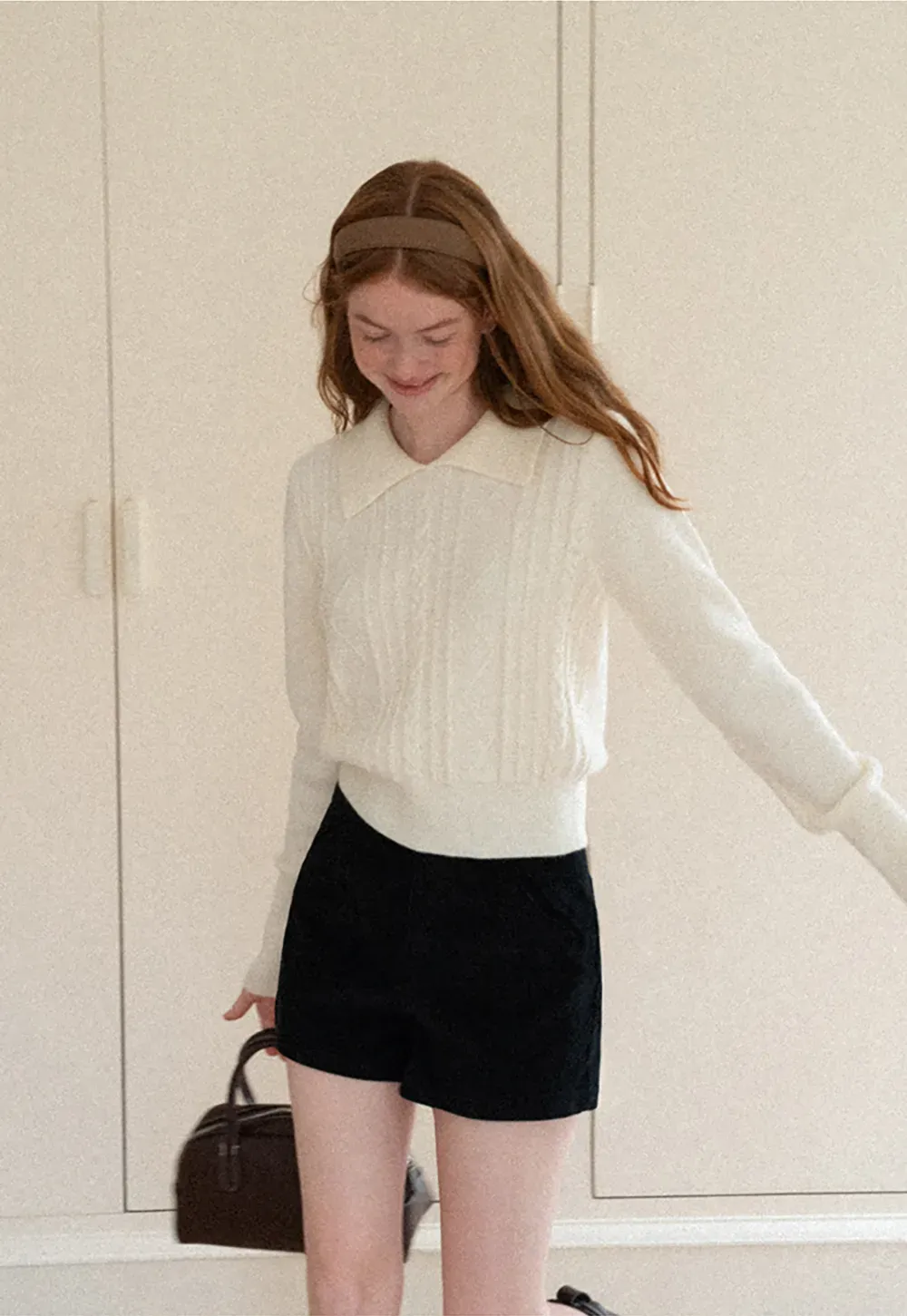 Cable Knit Collared Long Sleeve Woolen Knit Sweater