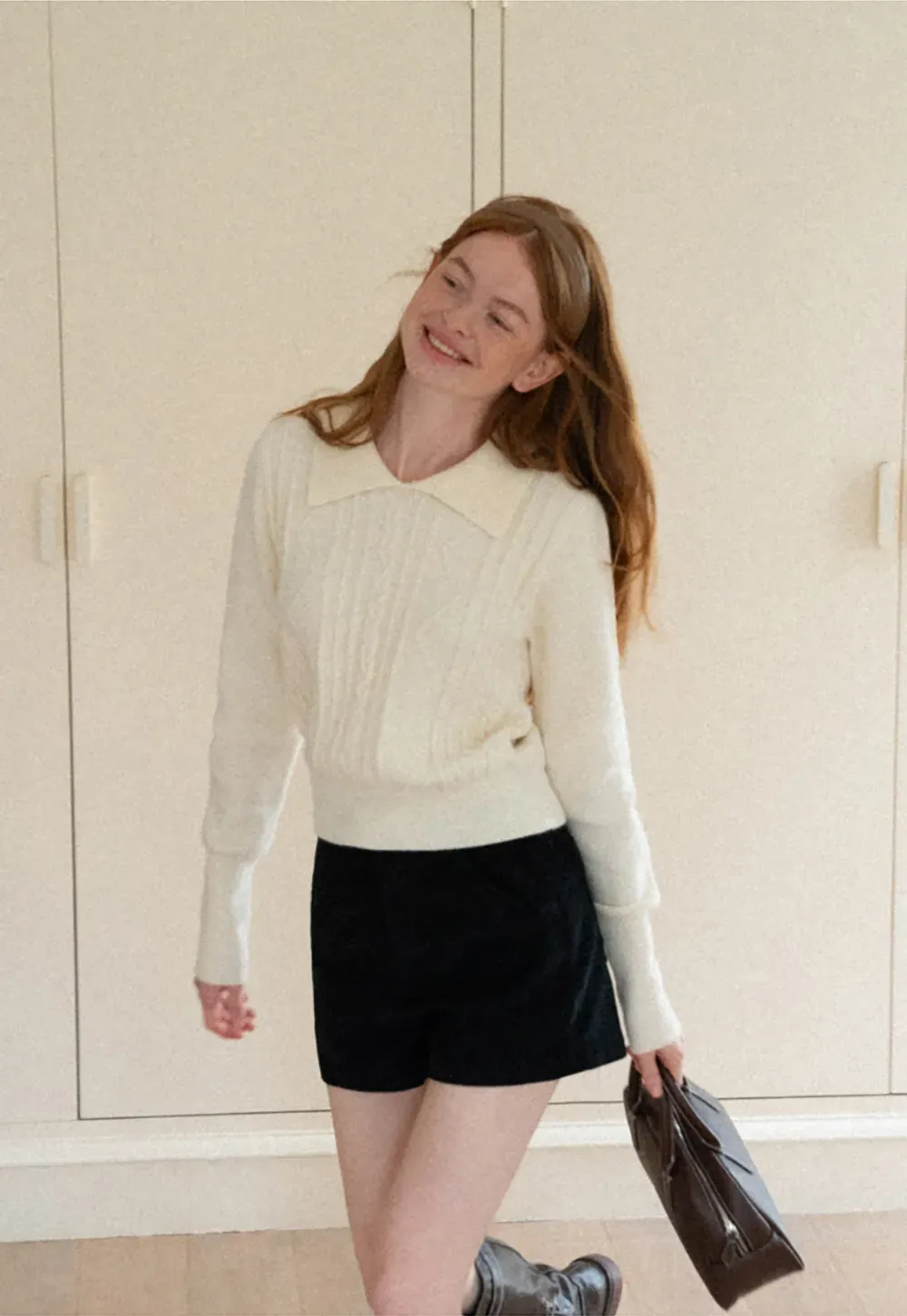 Cable Knit Collared Long Sleeve Woolen Knit Sweater