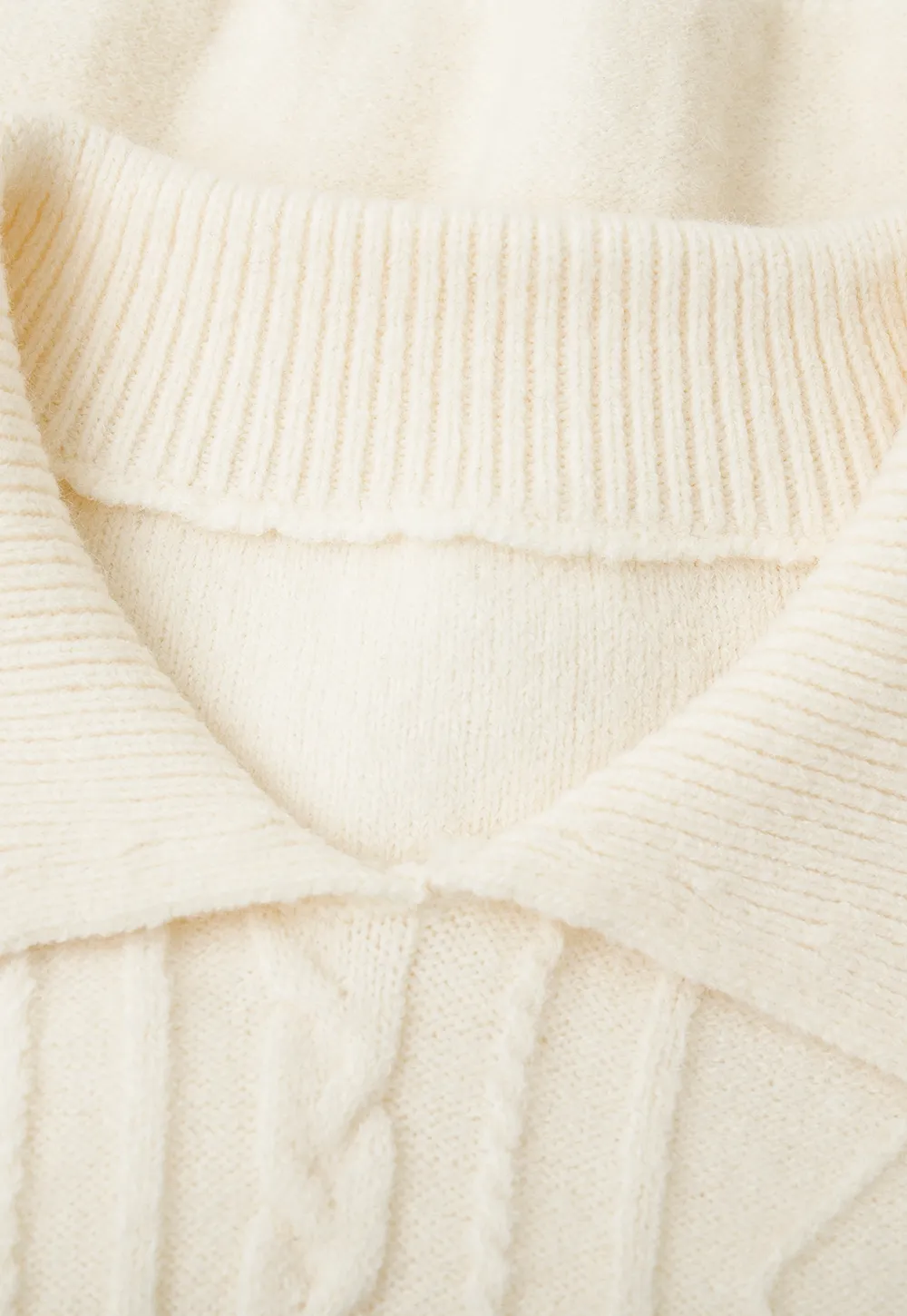 Cable Knit Collared Long Sleeve Woolen Knit Sweater