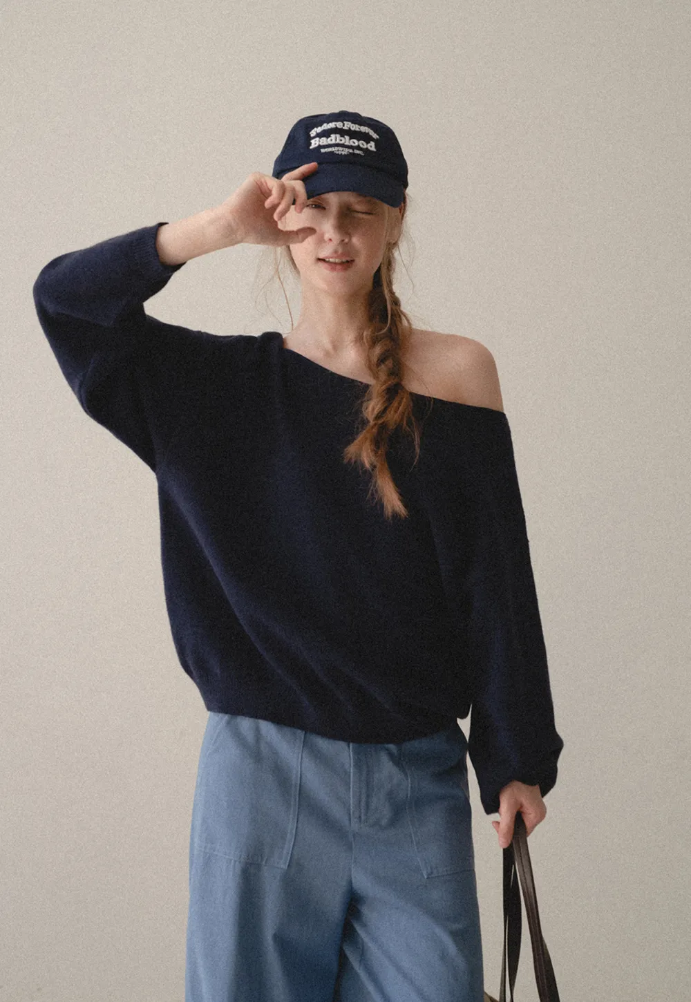 Off Shoulder Asymmetrical Knit Sweater