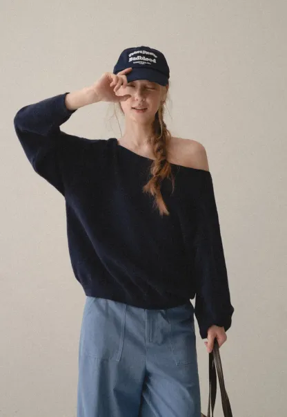 Off Shoulder Asymmetrical Knit Sweater