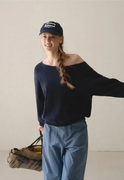 Off Shoulder Asymmetrical Knit Sweater