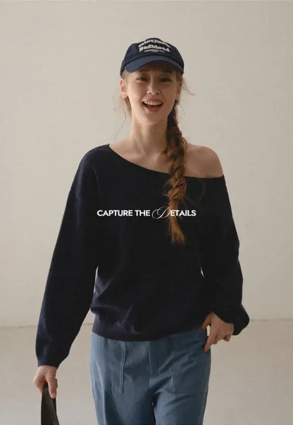 Off Shoulder Asymmetrical Knit Sweater