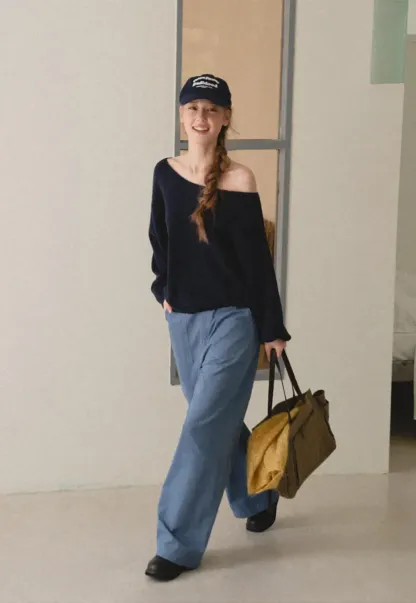 Off Shoulder Asymmetrical Knit Sweater