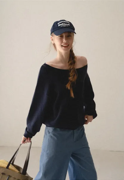 Off Shoulder Asymmetrical Knit Sweater