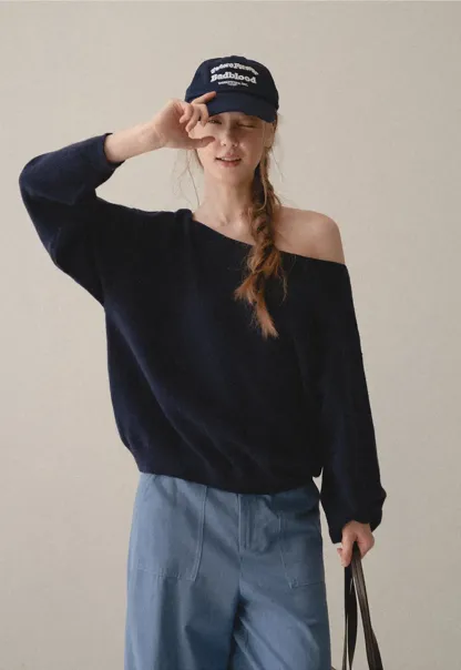 Off Shoulder Asymmetrical Knit Sweater