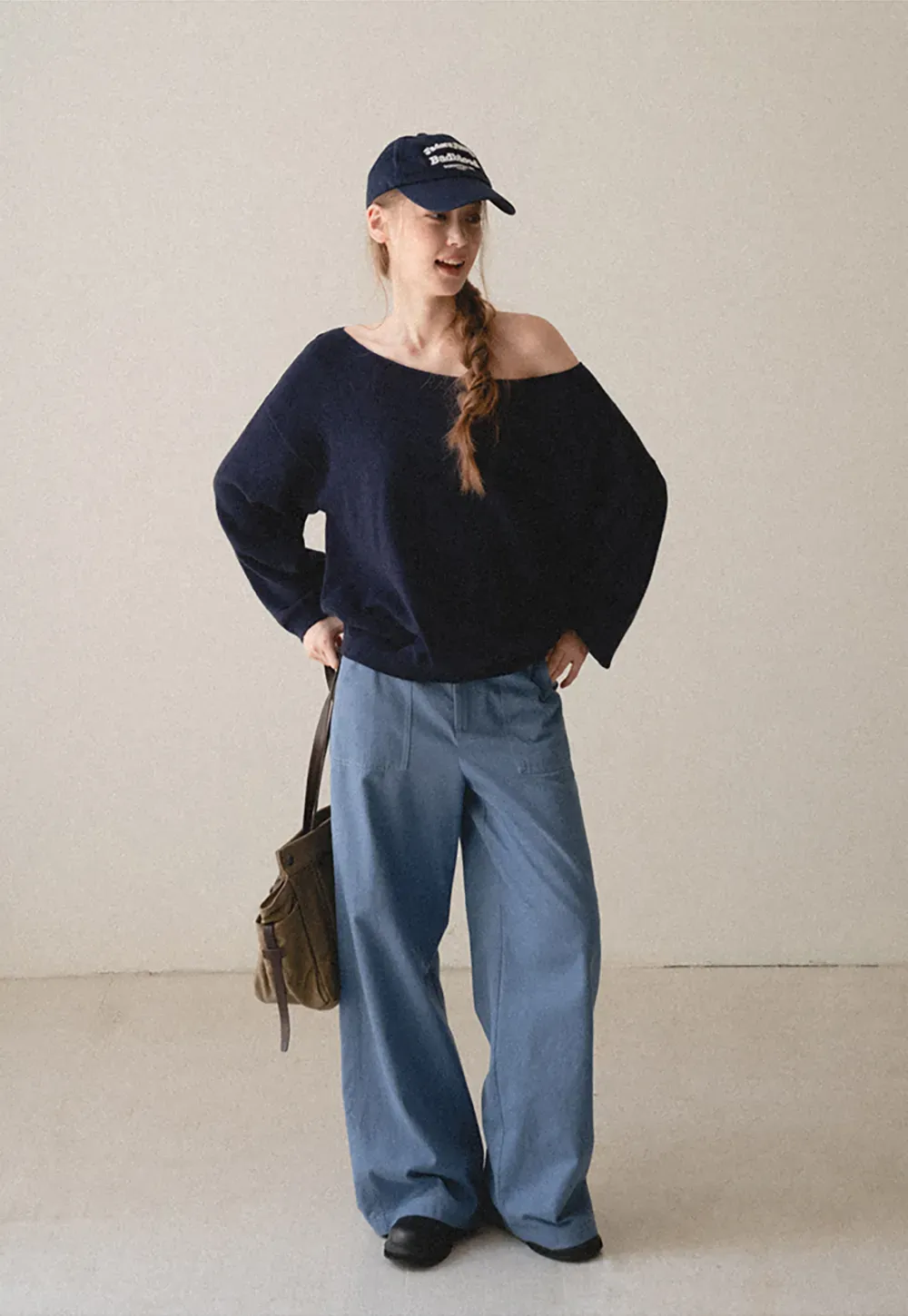 Off Shoulder Asymmetrical Knit Sweater