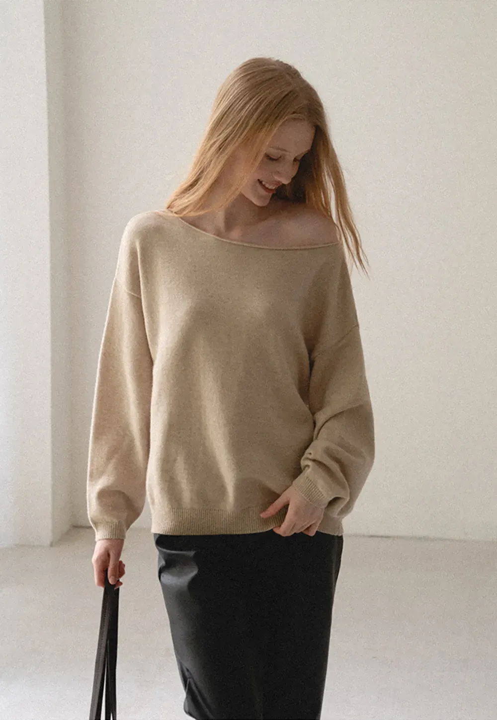Off Shoulder Asymmetrical Knit Sweater