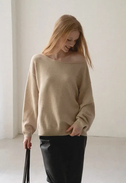 Off Shoulder Asymmetrical Knit Sweater