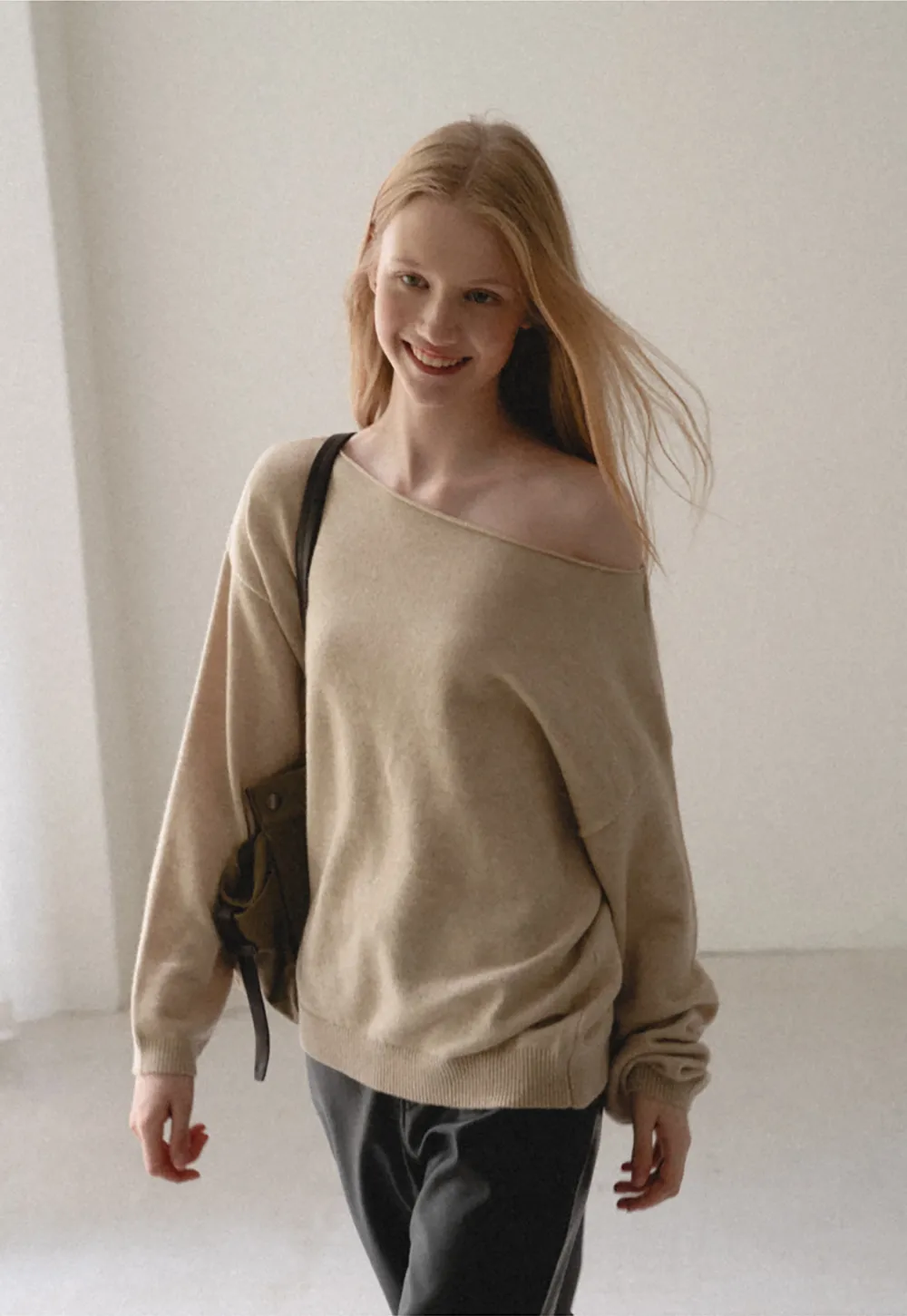 Off Shoulder Asymmetrical Knit Sweater
