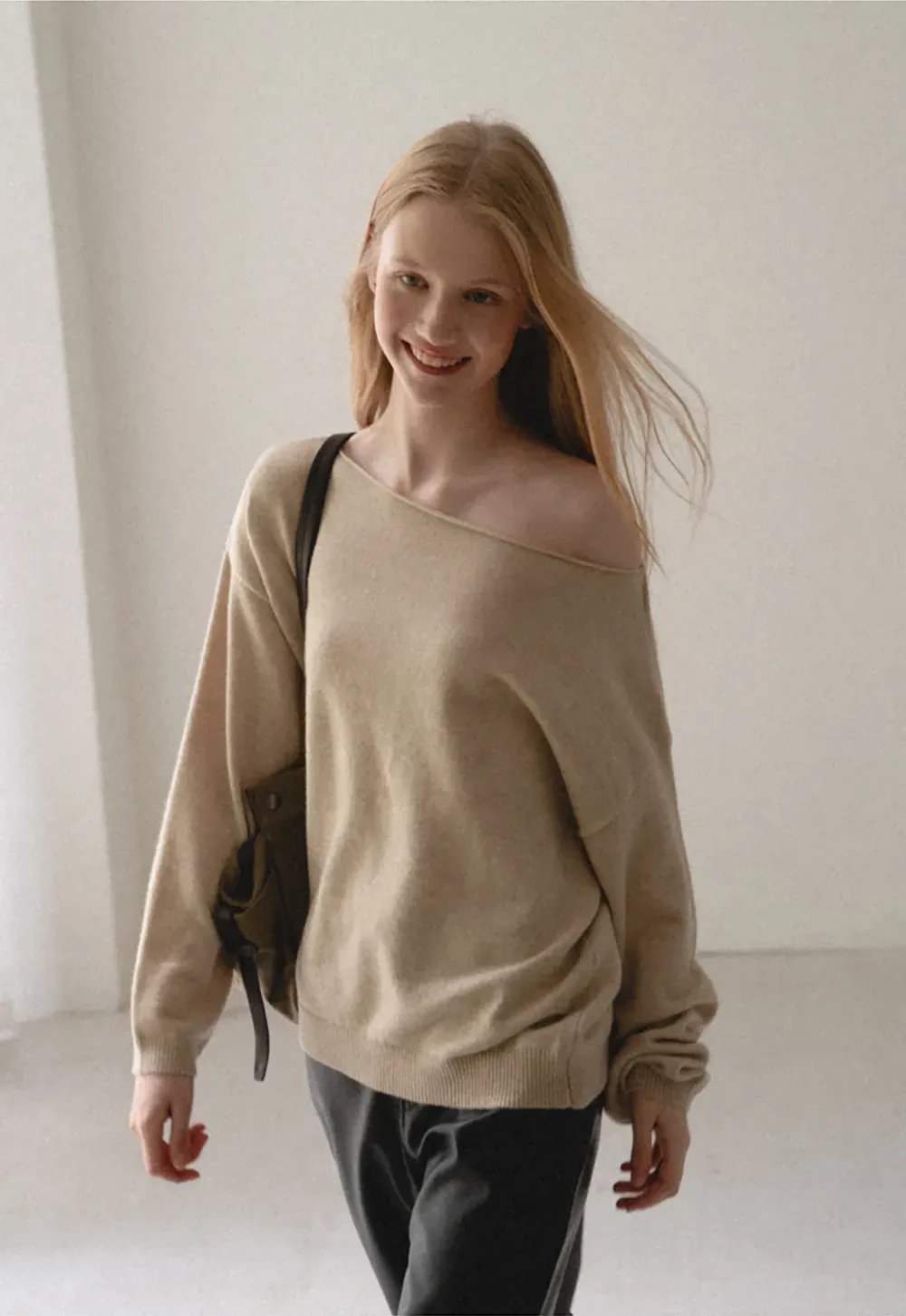 Off Shoulder Asymmetrical Knit Sweater