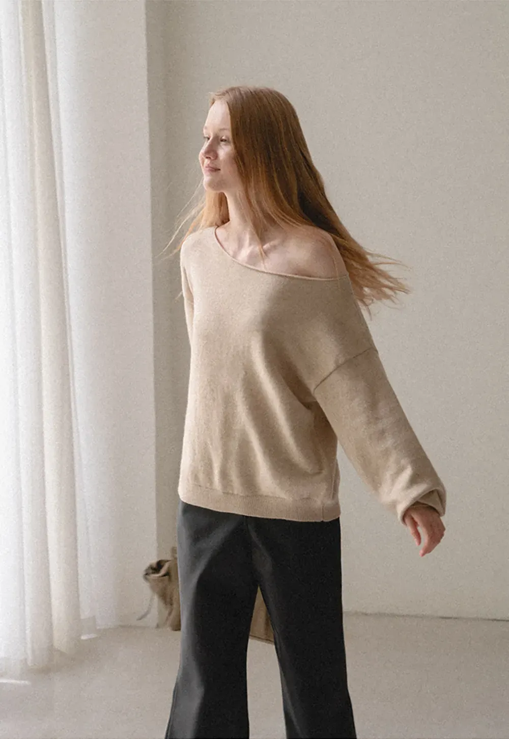 Off Shoulder Asymmetrical Knit Sweater