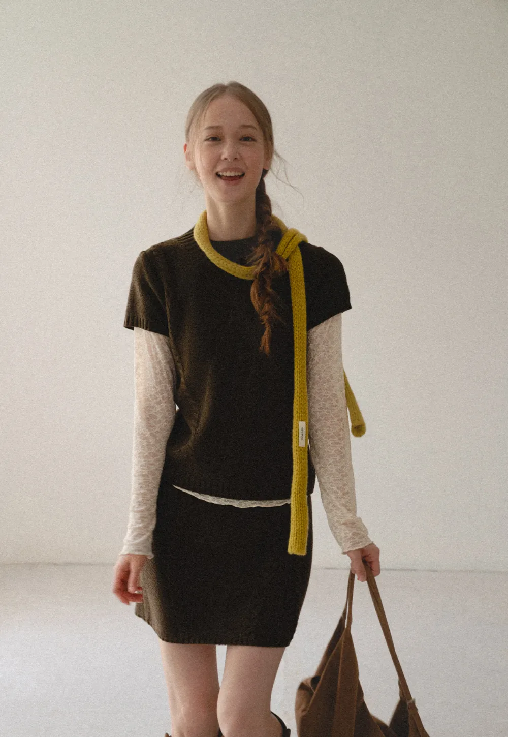 Ribbed Knit Sleeveless Sweater with Lace Trim