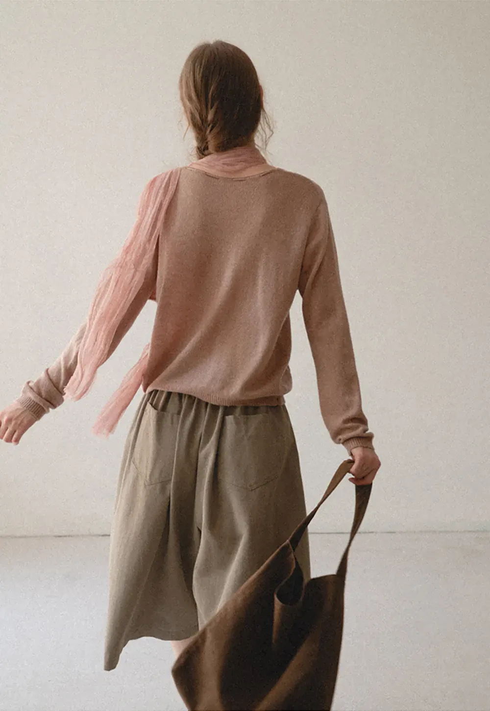 V Neck Drawstring Detail Woolen Knit Sweater