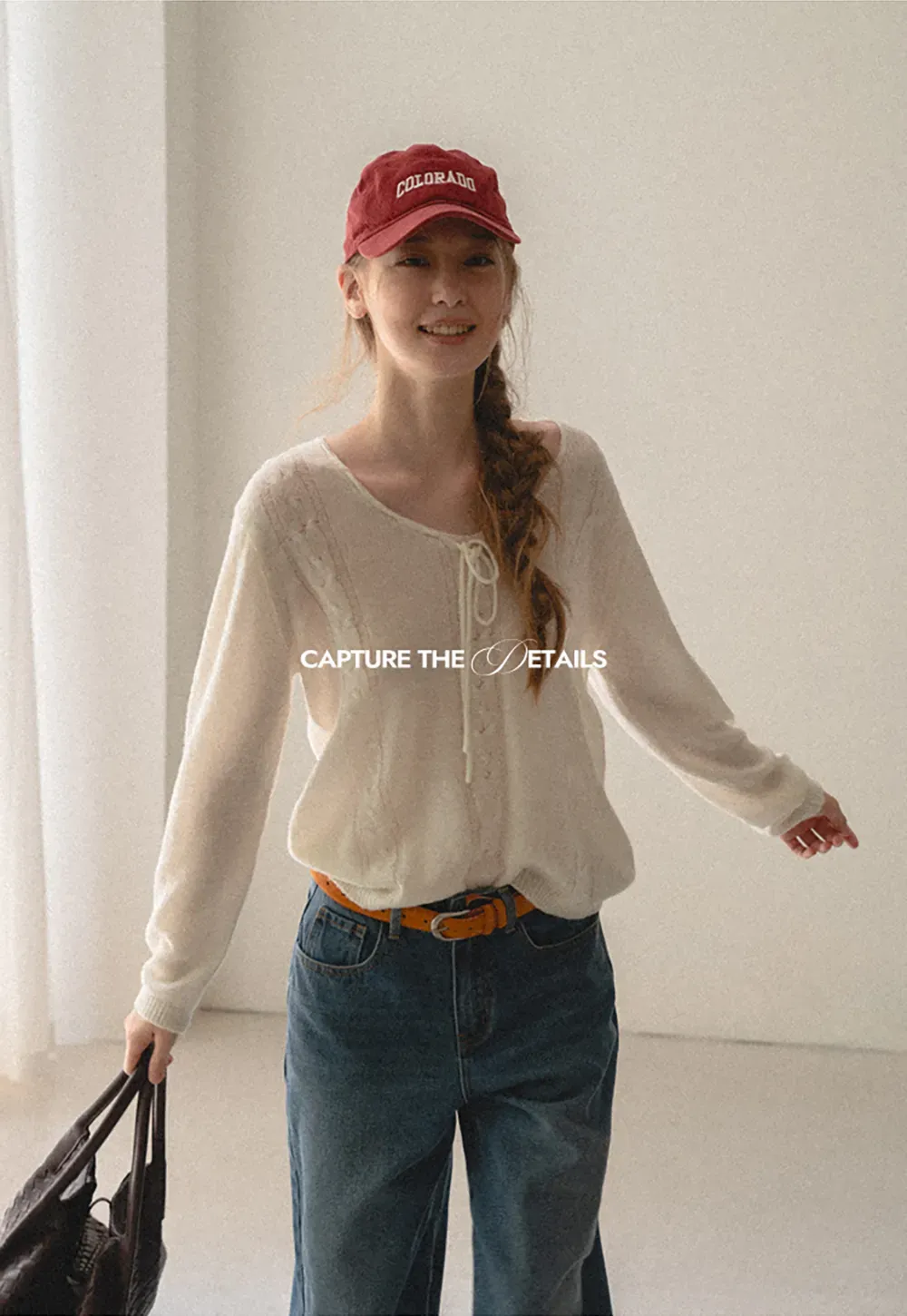 V Neck Drawstring Detail Woolen Knit Sweater