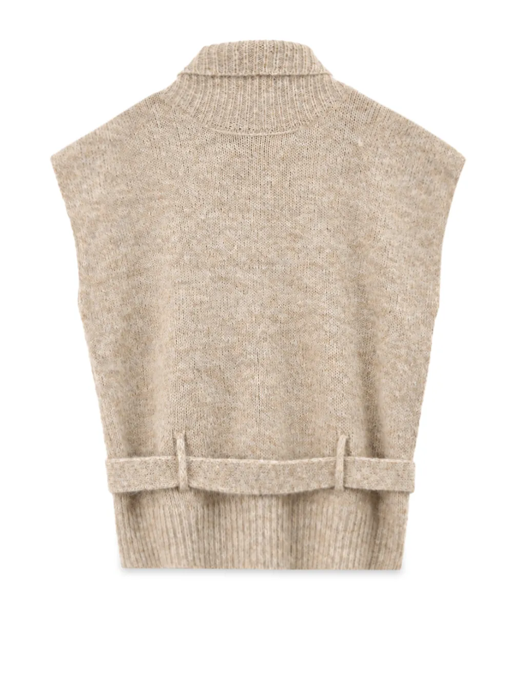 High Neck Belted Oversized Wool Knit Sweater