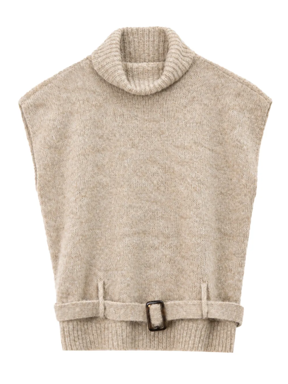 High Neck Belted Oversized Wool Knit Sweater