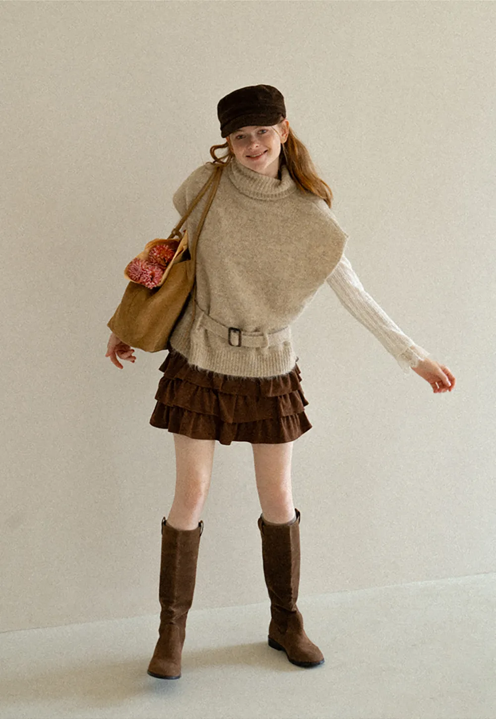 High Neck Belted Oversized Wool Knit Sweater