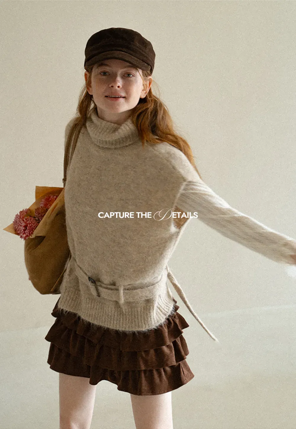 High Neck Belted Oversized Wool Knit Sweater