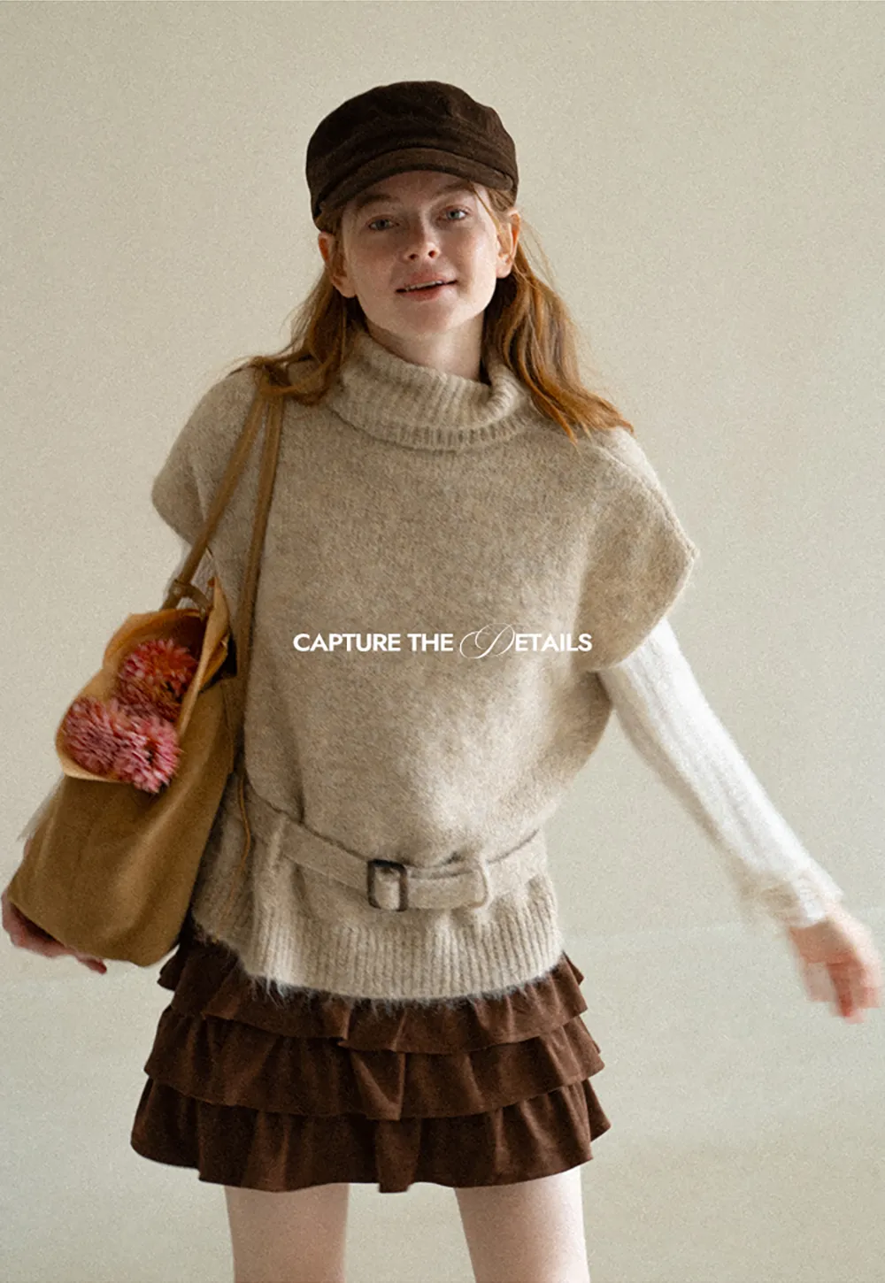 High Neck Belted Oversized Wool Knit Sweater