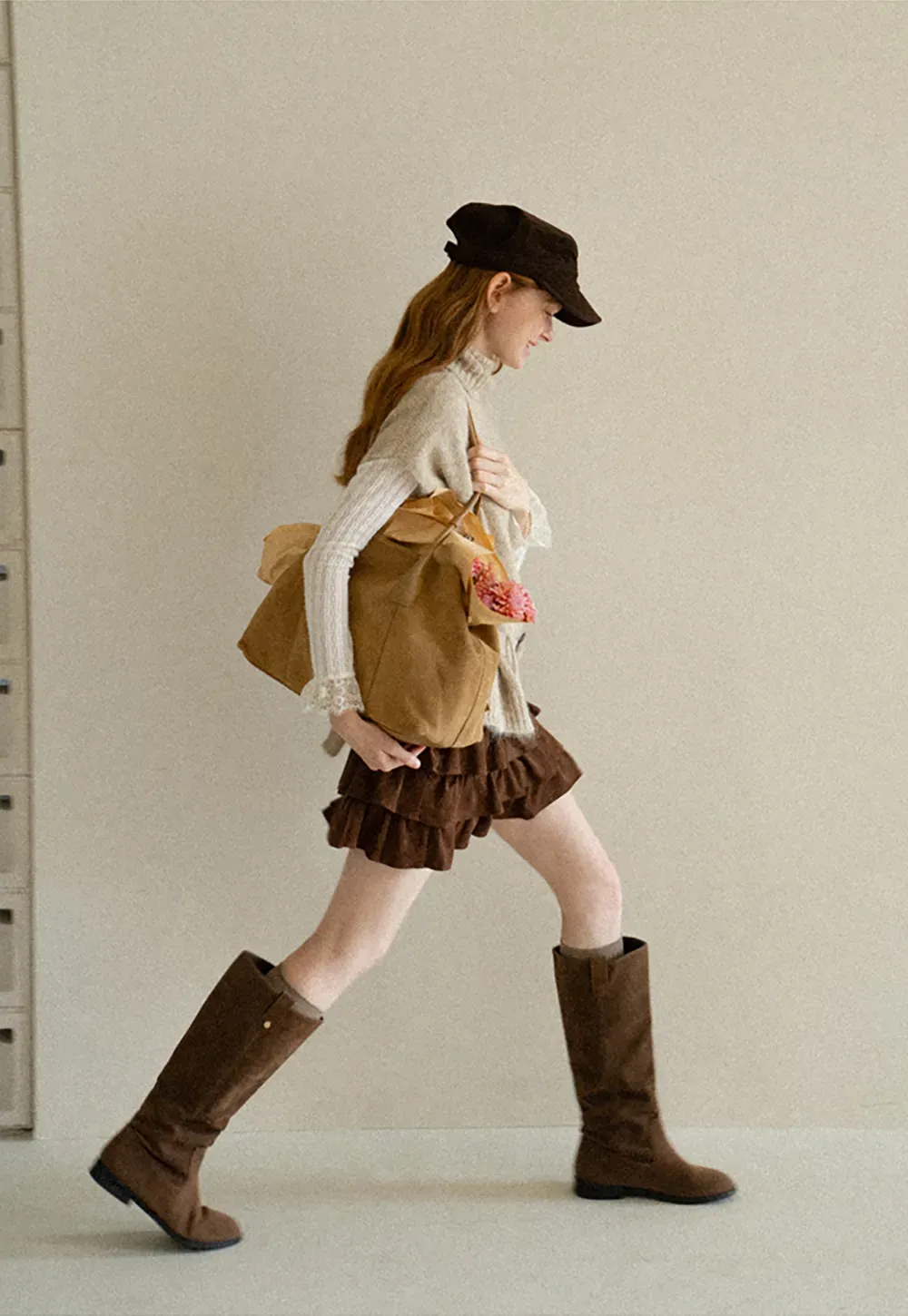 High Neck Belted Oversized Wool Knit Sweater