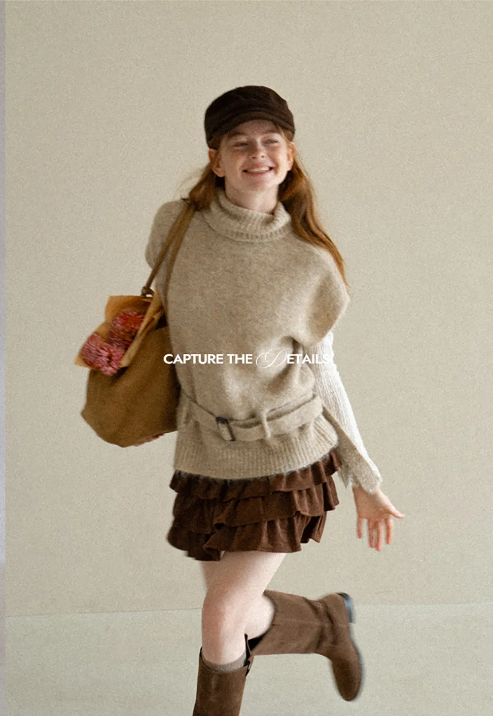 High Neck Belted Oversized Wool Knit Sweater
