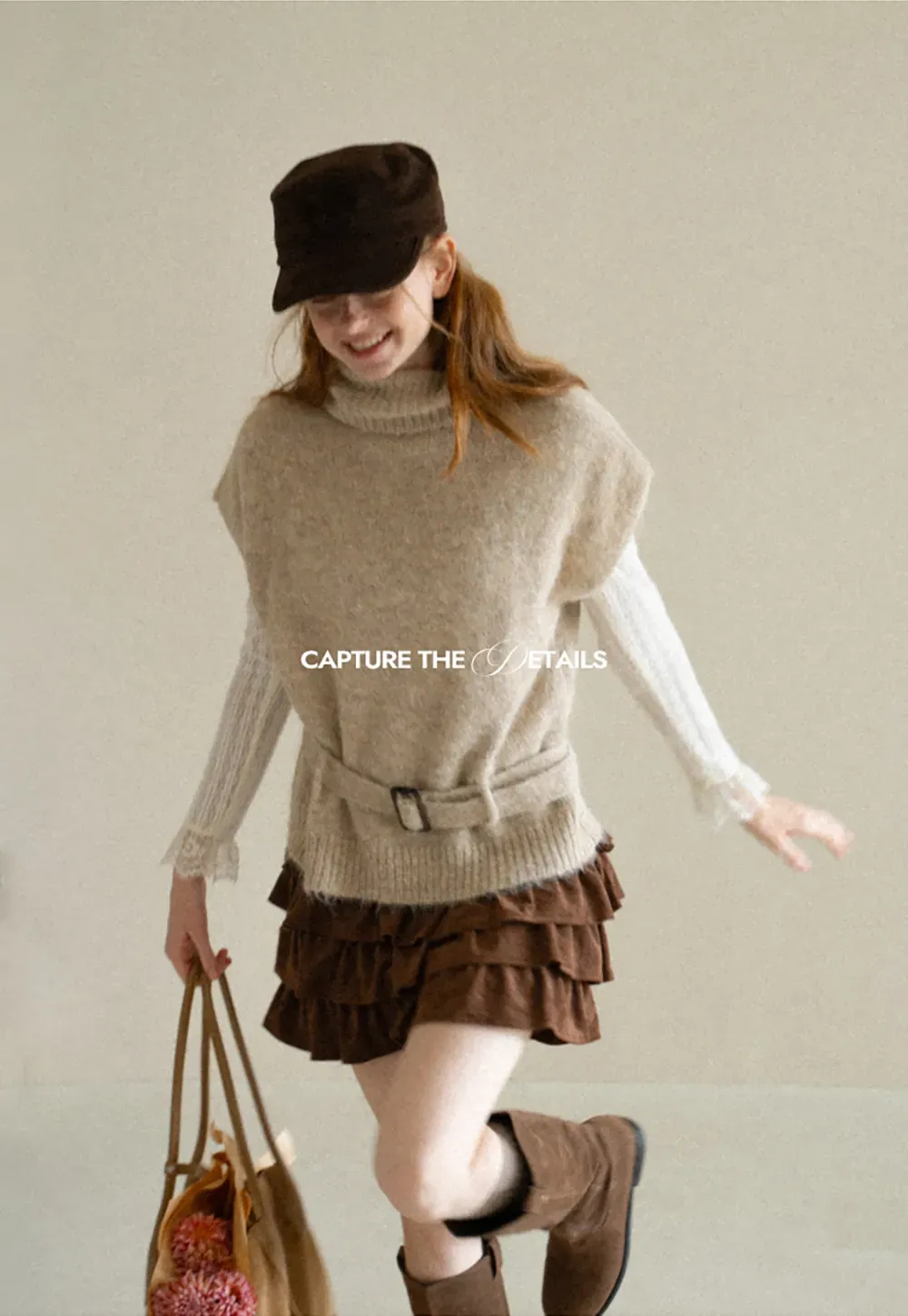 High Neck Belted Oversized Wool Knit Sweater