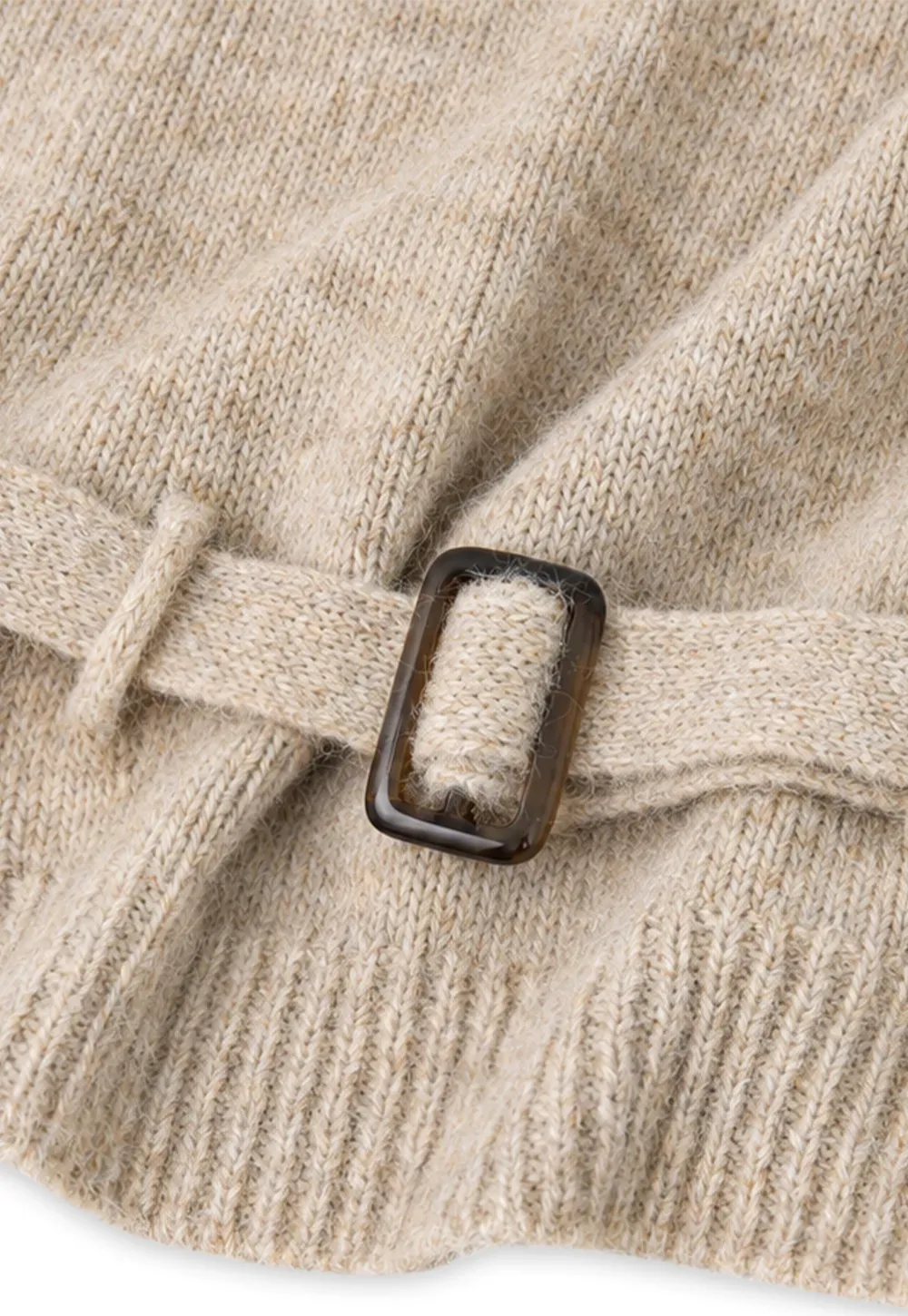 High Neck Belted Oversized Wool Knit Sweater