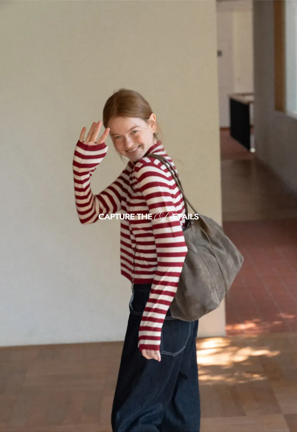 Striped Ribbed Knit Cardigan with Stand Collar