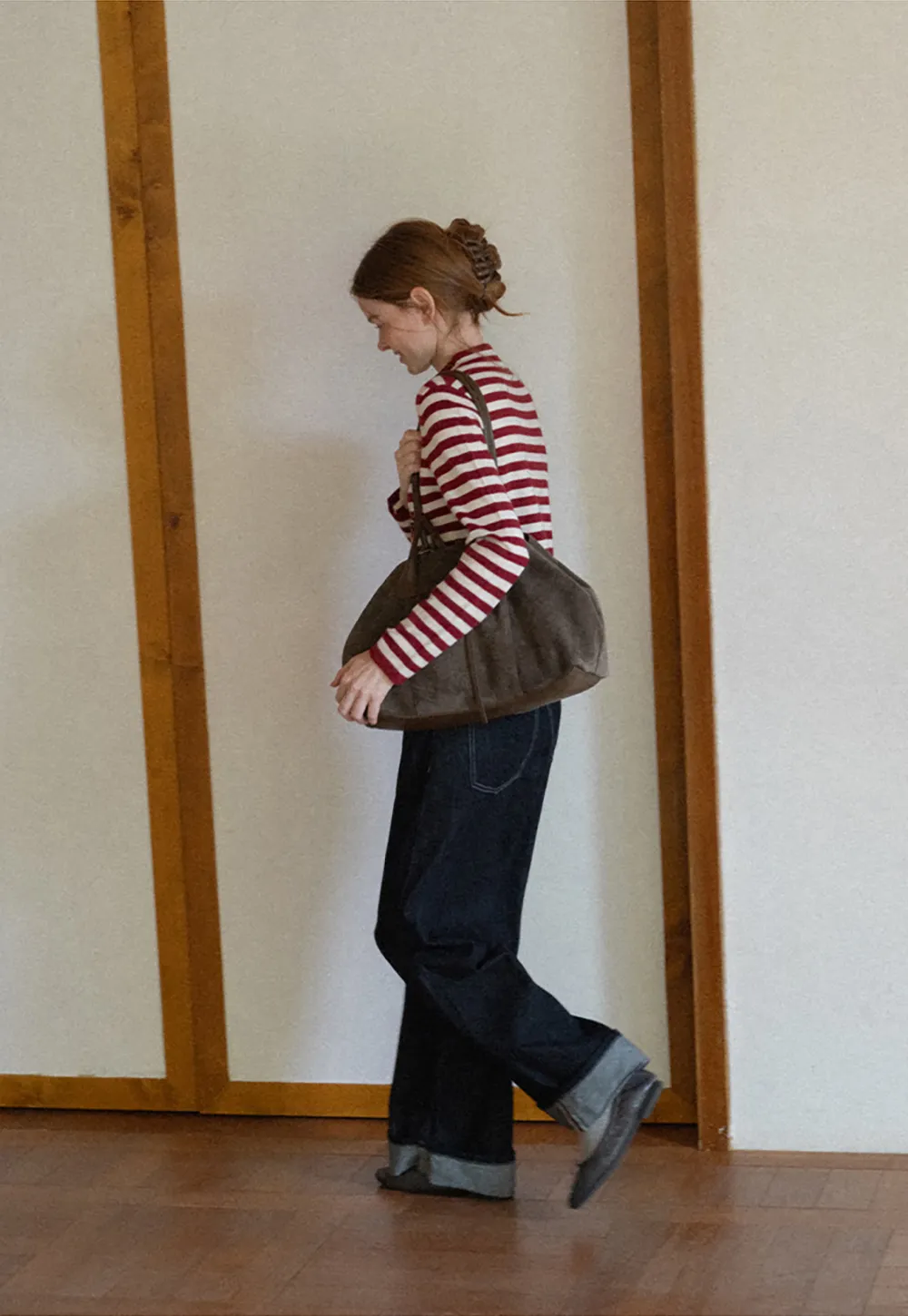 Striped Ribbed Knit Cardigan with Stand Collar