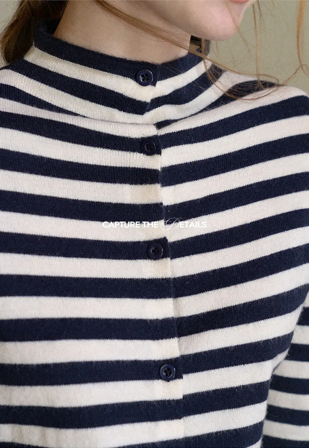 Striped Ribbed Knit Cardigan with Stand Collar