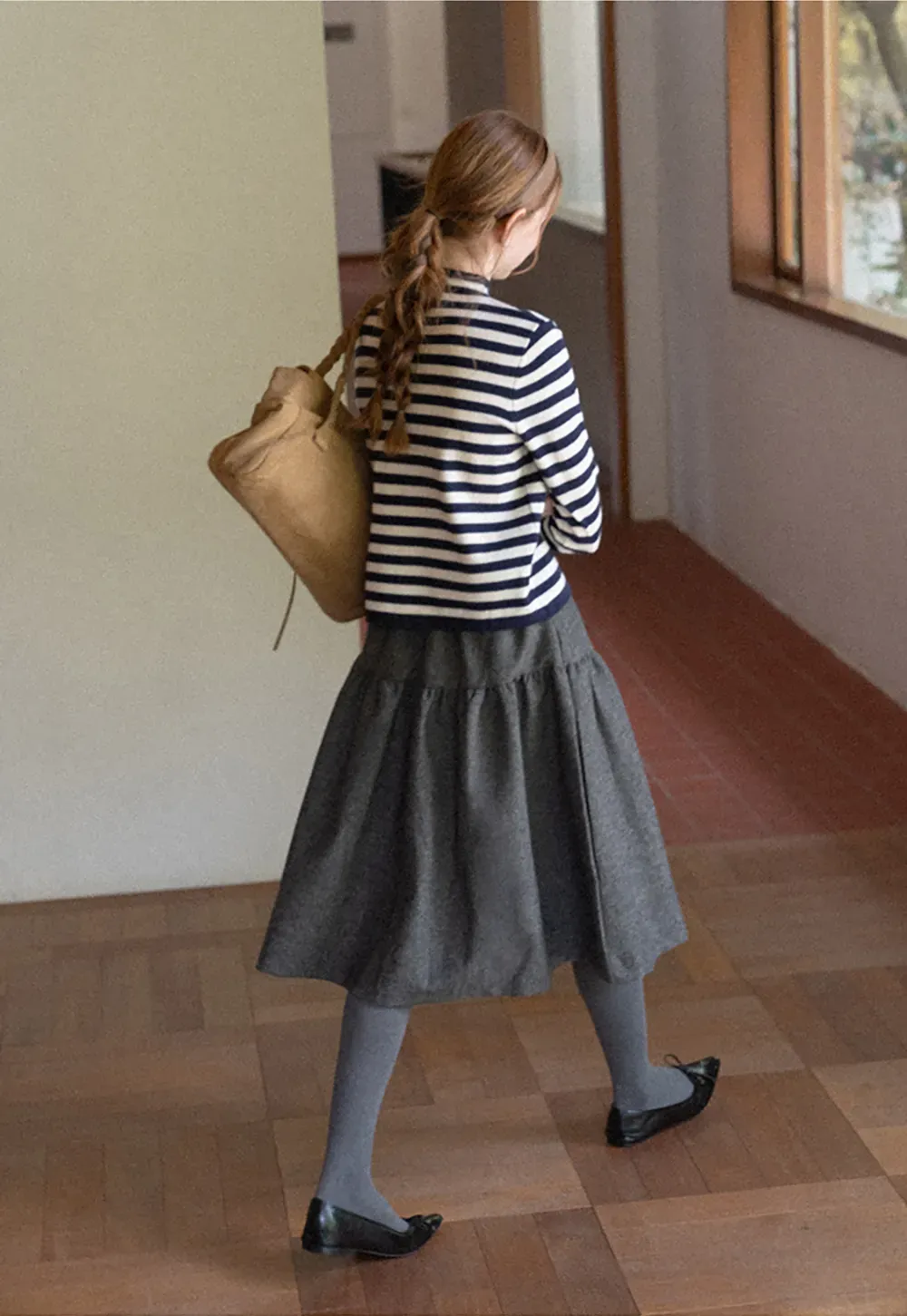 Striped Ribbed Knit Cardigan with Stand Collar