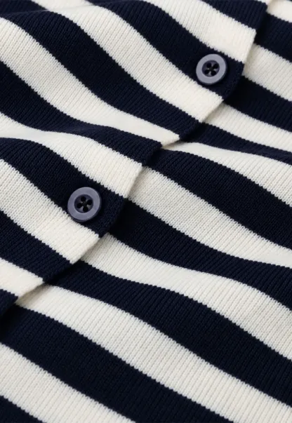 Striped Ribbed Knit Cardigan with Stand Collar